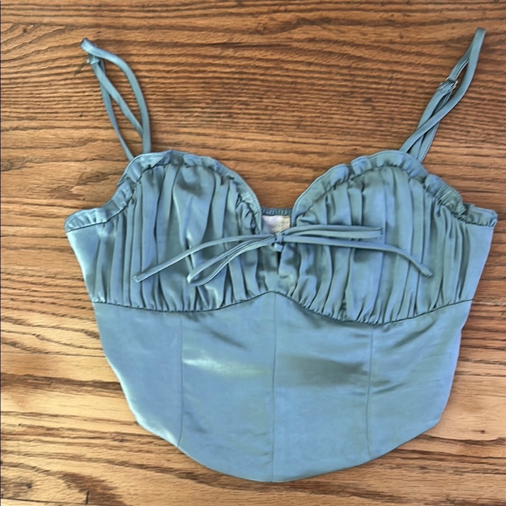 Altar'd State Soft Green Ruched Camisole Crop Top
